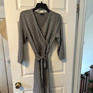 Talbots faux wrap knee length silver metallic dress.  V-neck. Size Large